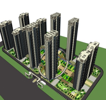 现代高层小区规划su模型