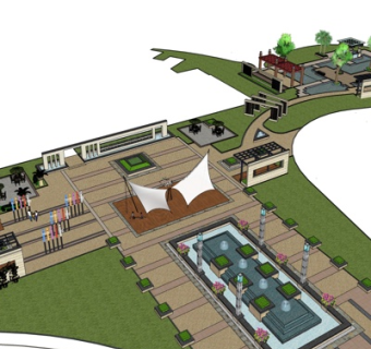 现代园林规划su模型