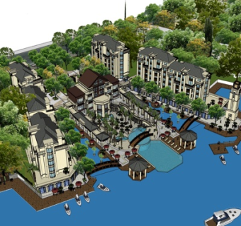 欧式高层小区规划su模型