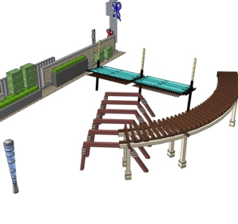 现代廊架景观墙su模型