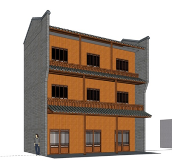 中式多层住宅su模型