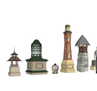 中式路灯草坪灯su模型