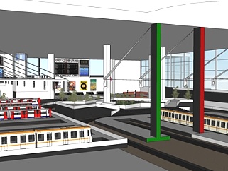 现代火车站外观su模型