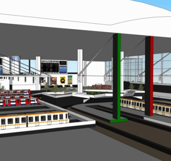 现代火车站外观su模型