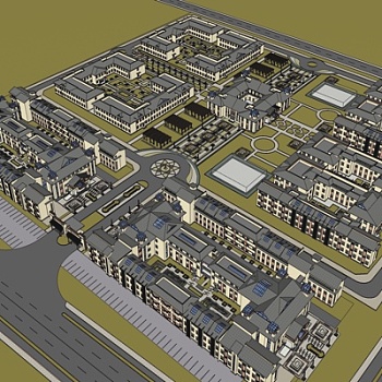 新中式小区规划su模型