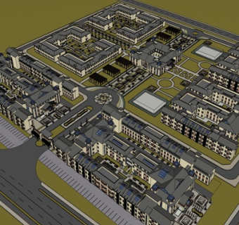新中式小区规划su模型