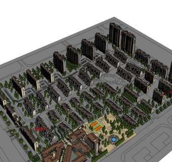 欧式小区规划su模型