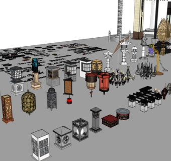 中式灯笼装饰灯su模型