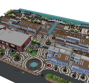 新中式小区规划su模型