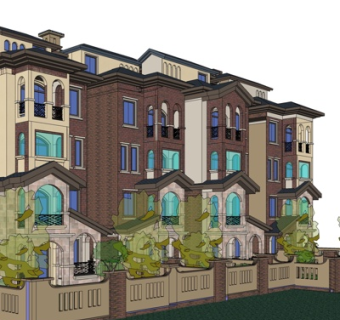 欧式多层公寓楼su模型