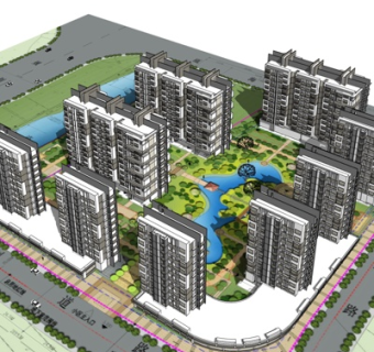 新中式小区规划su模型