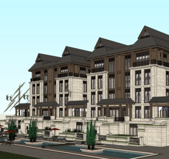 新中式公寓楼su模型