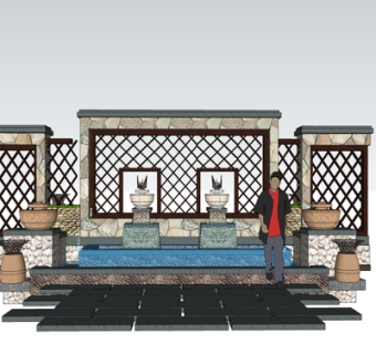 东南亚景观墙小品su模型