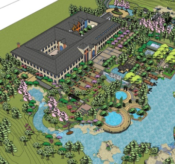 新中式度假酒店规划su模型