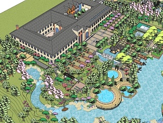 新中式度假酒店规划su模型