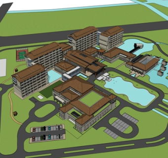 新中式酒店外观su模型