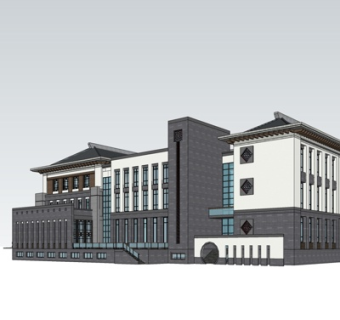 新中式酒店外观su模型