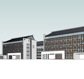 新中式酒店外观su模型