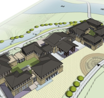 新中式酒店外观su模型