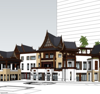 东南亚沿街商业建筑su模型