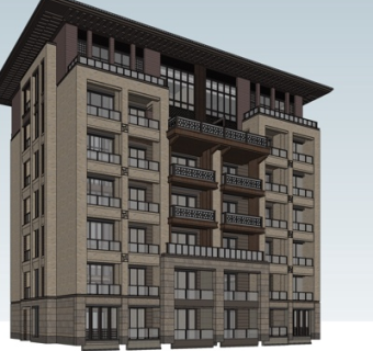 新中式多层公寓楼su模型