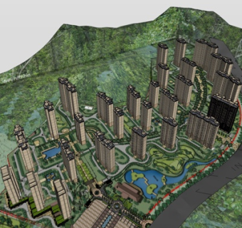 欧式小区规划su模型