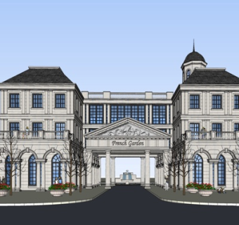 欧式酒店外观su模型