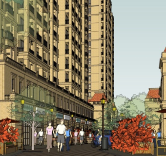 欧式商业街su模型