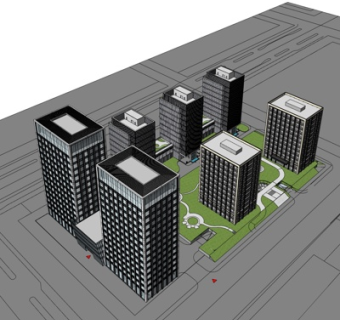 现代商业区规划su模型