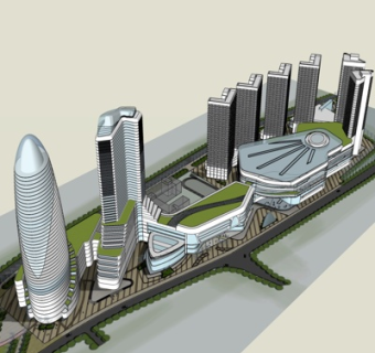 现代商业区规划su模型