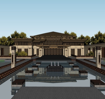 新中式酒店外观su模型