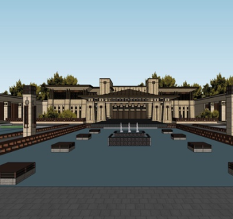 新中式酒店外观su模型