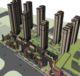 现代小区规划su模型