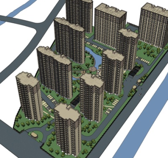 欧式小区规划su模型