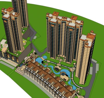 欧式小区规划su模型