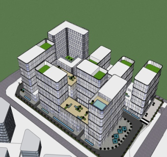 现代商业区规划su模型