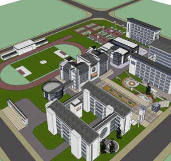 新中式学校规划su模型