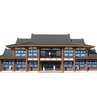 中式客栈酒店su模型