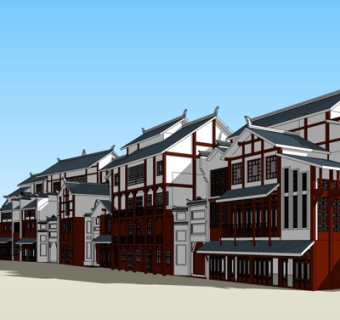 中式沿街商业建筑su模型