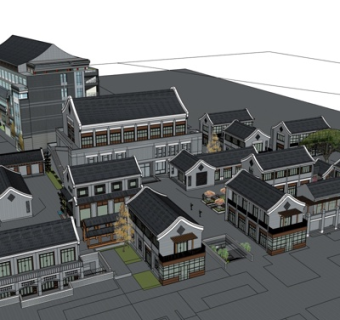 中式古镇规划su模型