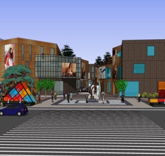 现代商业街su模型