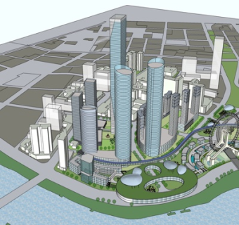 现代高层小区规划su模型