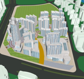 现代高层小区规划su模型