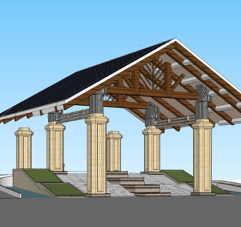 中式廊架凉亭su模型