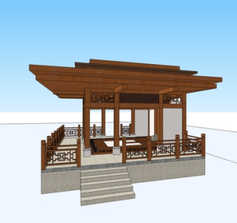 中式廊架凉亭su模型
