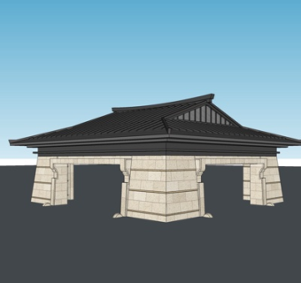中式廊架凉亭su模型