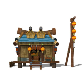 中式民俗饭店外观su模型