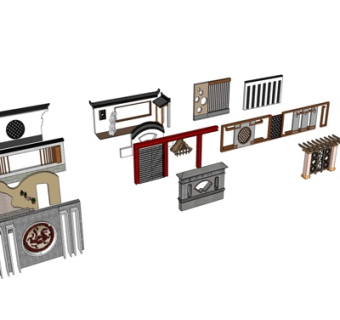 中式围墙免费su模型