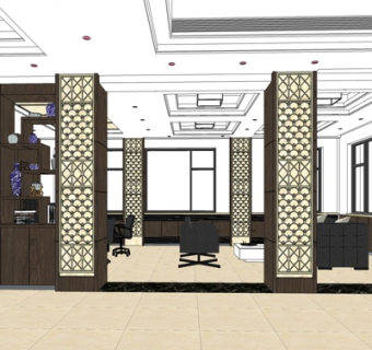 新中式客厅su模型