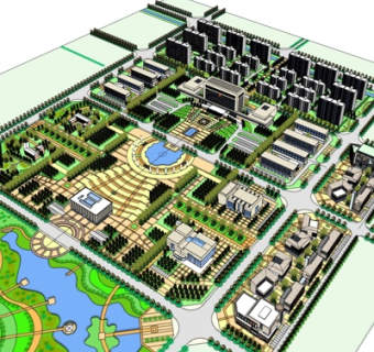 现代高层小区规划su模型
